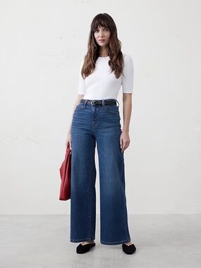 Banana Republic Wide-Leg High-Rise Jean - Dark Blue, size 16 / 33